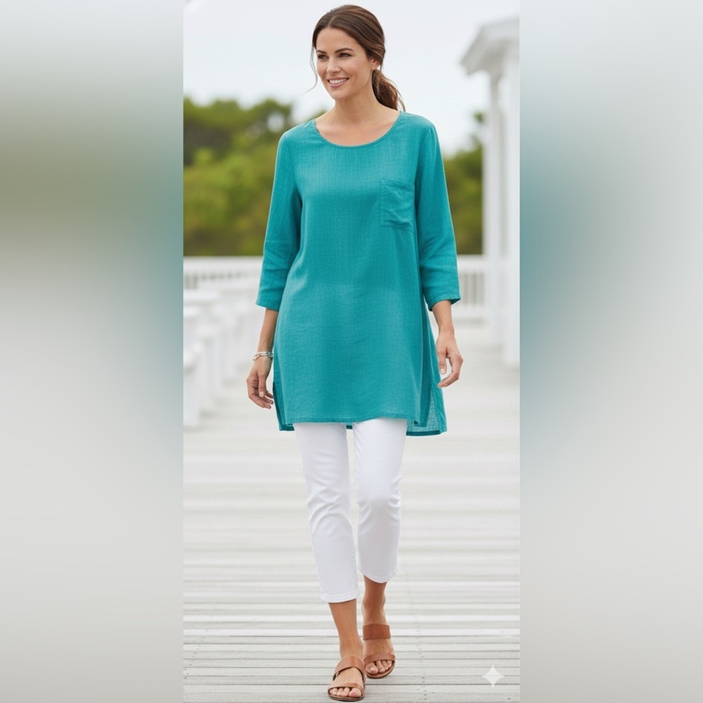 Kleen Women’s 100% linen turquoise tunic top size small